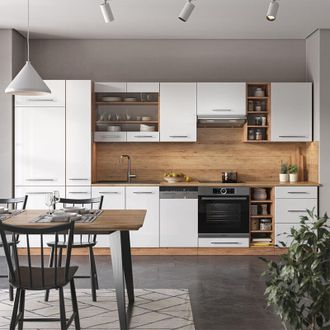 Vicco Mueble De Cocina Fame-line, Blanco Brillo Intenso/roble Dorado, 355 Cm, Et Roble