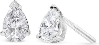 House of Brilliance 14K White Gold 1.0 Cttw Pear Shape Solitaire Lab Grown Diamond Stud Earrings (F-G Color, VS2-SI1 Clarity)