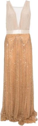Elisabetta Franchi 610 Abito Lungo C/paillettes - Dames - Avondkleed - Beige - L - Polyester - Kleedjes