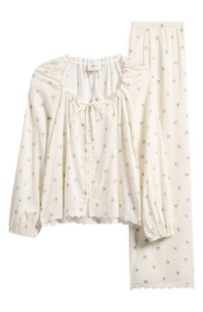 Reformation Paloma Lace Trim Cotton Blend Pajamas in Wistful at Nordstrom, Size X-Small