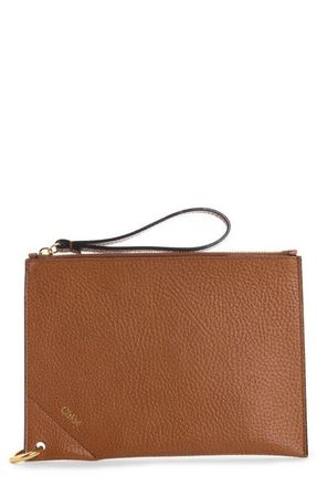 Chlo&eacute; Spin Leather Pouch in Clay Brown at Nordstrom
