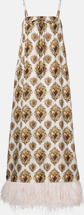 Dolce & Gabbana Feather-trimmed printed silk maxi dress