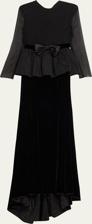 Valentino Garavani Sabl&eacute; Velvet Peplum Backless Gown