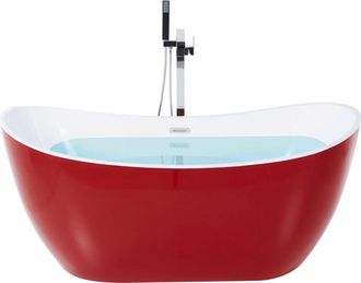 Beliani Ba&ntilde;era Independiente De Acr&iacute;lico Rojo Plateado Blanco Con Rebosadero 150 Cm Moderno Antigua