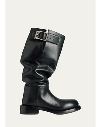 Balenciaga Buckled Slouchy Leather Knee-High Boots
