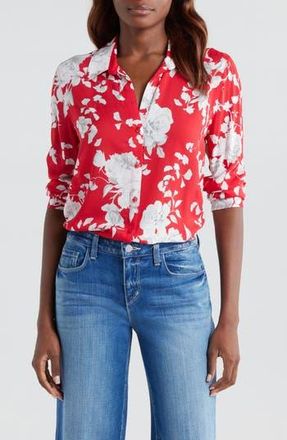 L'agence Holly Floral Print Button-Up Shirt in Red/Ivory Ikebana at Nordstrom Rack, Size Small