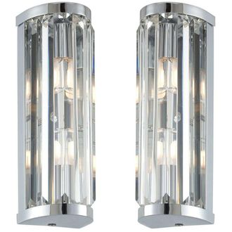 Loops 2 PACK IP44 Bathroom Wall Light Chrome & Crystal Round Glass Modern Jewel Lamp in Clear