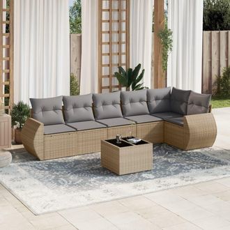 vidaXL Vidaxl - Set Sof&aacute;s De Jard&iacute;n 7 Piezas Y Cojines Rat&aacute;n Sint&eacute;tico Beige