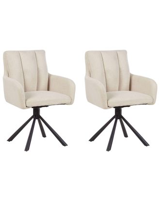 Beliani Sedie Girevoli Da Pranzo Moderne In Tessuto Set Di 2 Sedute Imbottite Gambe In Metallo Nero Beige Chiaro Sardoal