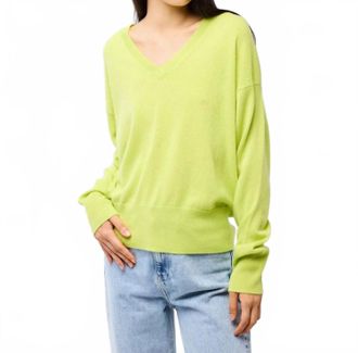 Majestic International Cashmere Long Sleeve V-Neck Sweater In Chartreuse