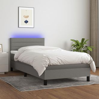 vidaXL Cama Box Spring Colch&oacute;n Y Luces Led Tela Gris Oscuro 80x200 Cm Vidaxl