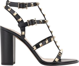 Valentino Garavani Rockstud Enkelband Sandal - Dames - Sandalen met hakken - Zwart - 36 1/2 EU - Leer - Schoenen