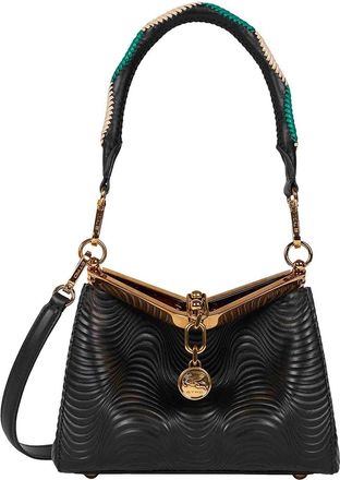 Etro Black Wavy Calf Leather Small Vela Bag