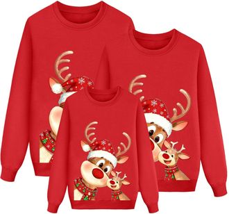 Generic Family Matching Christmas Sweatshirts Funny Reindeer Snowman Print Xmas Sweatshirts Xmas Holiday Shirts Pullover Tops Christmas for Adults Womens Men 