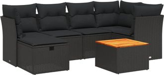 vidaXL Set De Comedor De Jard&iacute;n 7 Pzas Y Cojines Rat&aacute;n Sint&eacute;tico Negro Vidaxl