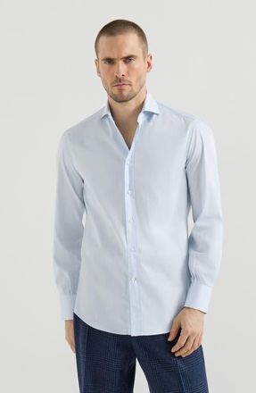 Brunello Cucinelli Twill shirt with spread collar in Azure at Nordstrom, Size Xx-Small