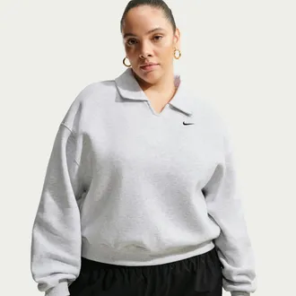 Nike Womens Studio Fleece Medium Weight Oversized Cropped Polo in Brown | IU8333-051