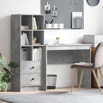 Berkfield Home Desk with Storage Concrete Grey Engineered Wood