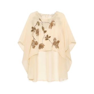 Maliparmi Blouses, female, Beige, Size: ONE SIZE Silver Garden Cape