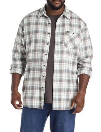 O'Neill Big & Tall Redmond Plaid Stretch Flannel Sport Shirt in White at Nordstrom, Size Xx-Large