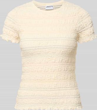 Jake*s Casual T-Shirt mit Smok-Details und Muschelsaum in Beige, Gr&ouml;&szlig;e XXL