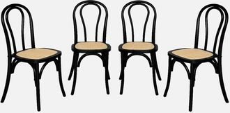 Sweeek Set di 4 sedie vintage in legno e rattan