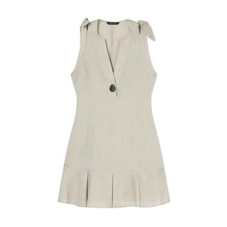A|X Armani Exchange Short Dresses, female, Beige, Size: 2XS Short Linen Poplin Dress with Button and Bows