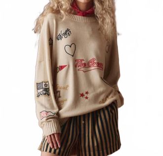 The Great. Embroidered Crew Sweater In Cream