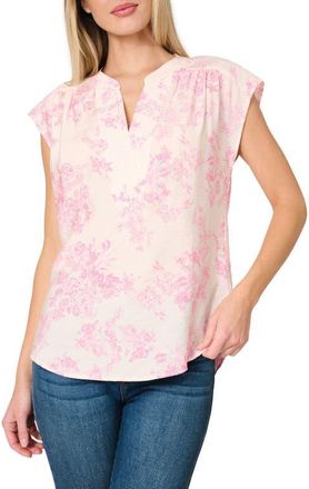 Gibsonlook Split Neck Cap Sleeve High-Low Top in Romantic Toile at Nordstrom, Size Xx-Small