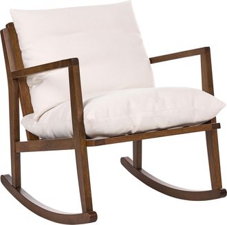 Beliani Sill&oacute;n Mecedora Tapizado De Poli&eacute;ster Estilo Escandinavo Estructura De Madera De Caucho Tela Beige Claro Kjevik