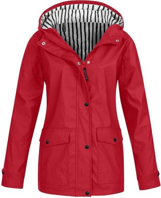 Generic Womens Hiking Jacket Waterproof, Rain Coats For Women Plus Size Solid Color Drawstring Ladies Waterproof Jackets With Hood Warm Trench Coats For Women