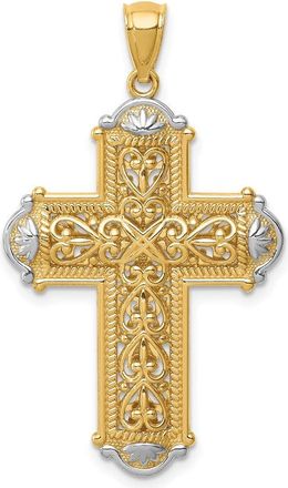 Diamond2Deal 14k Yellow Gold and White Rhodium Diamond-cut Reversible Cross Pendant