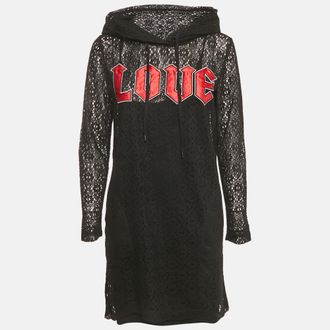 Love Moschino Love Mocshino Black Love Applique Mesh Hooded Dress