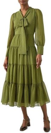 L.k. Bennett Polly Swiss Dot Long Sleeve Tiered Dress in Green Multi at Nordstrom Rack, Size 14 Us / 18 Uk