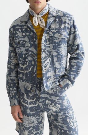 Scotch & Soda Cotton Shirt Jacket in Delft Tiles Blue at Nordstrom, Size Large