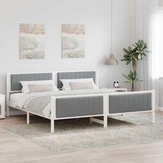 vidaXL Bed frame White and light grey 200 x 200 cm Solid pine wood vidaXL