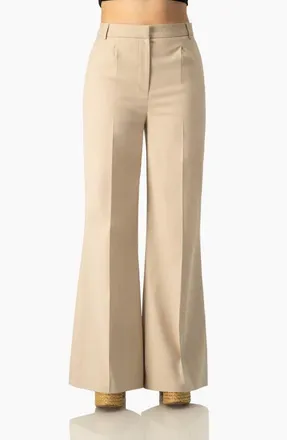Ivonne Wide-Leg Flare High-Waist Tailored Pants in Beige at Nordstrom, Size 10