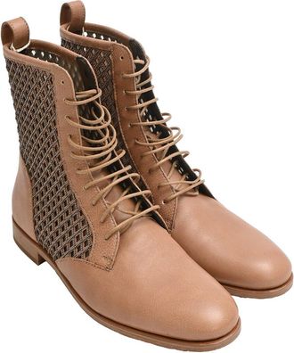 Brunello Cucinelli Womens Leather Beaded Lace-Up Bootie (Authentic Pre-Loved)