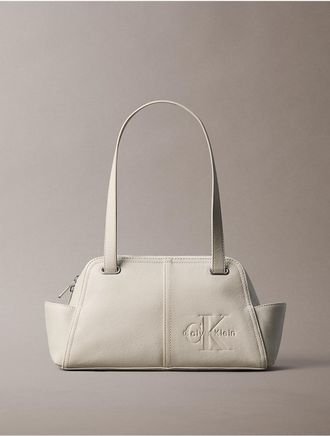 Calvin Klein Womens Embossed Monologo Shoulder Bag - White