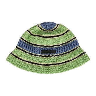 Stella McCartney Accessories, female, Green, 58 CM, Striped Cotton Crochet Hat