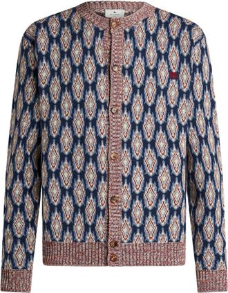 Etro jacquard-pattern crew-neck cardigan - men - Cotton/Wool - M - Blue