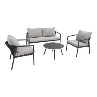 Sweeek Conjunto de jard&iacute;n de aluminio y cuerdas, 4 plazas, gris