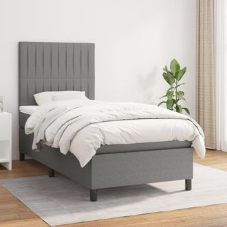 vidaXL Vidaxl - Cama Box Spring Con Colch&oacute;n Tela Gris Oscuro 90x200 Cm