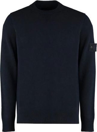 Stone Island Wool Crew Neck Sweater With Iconic Logo Patch