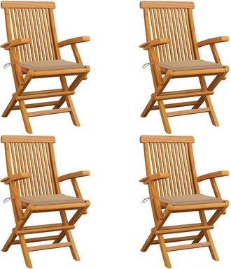 vidaXL Vidaxl - Sillas De Jard&iacute;n 4 Uds Madera Maciza De Teca Con Cojines Beige