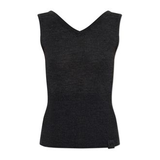 Victoria Beckham Wool top with V-neckline - female - Victoria Beckham - V-neck Knitwear - Gray - XS - Knitwear