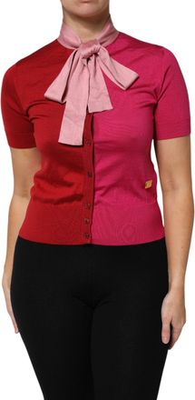 Dolce & Gabbana Womens Pink Short Sleeves Buttoned Ascot Collar Top Silk