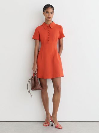 Reiss Marlie Coral Orange Half-button Flippy Mini Dress, 10