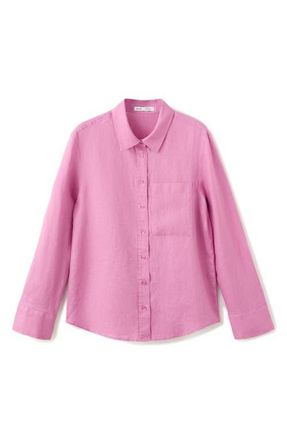 Mango Pocket Linen Shirt in Pink at Nordstrom, Size 10