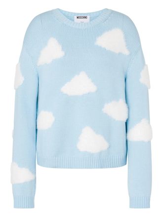Moschino Light Blue Knitted Sweater With Cloud Patterns